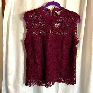 Nanette women’s large mulberry lace zip up blouse. Never worn with tags.